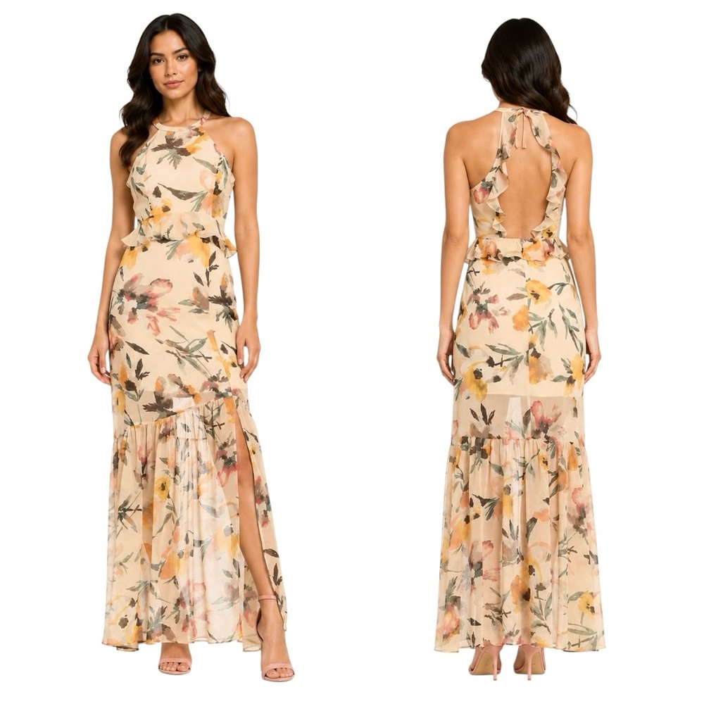 BCBGeneration Floral Halter Open Back Dress Size 8 (M)